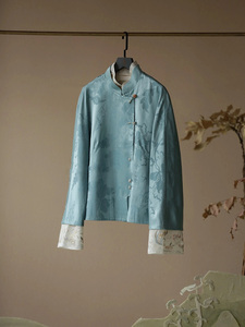 中式女装中国风蓝色提花衬衫外套今年流行爆款冷淡系高级感上衣冬