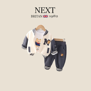 英国NEXT秋季儿童套装男女宝宝周岁长袖小熊棒球服休闲长裤俩件套