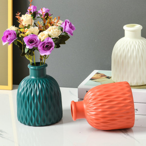 装饰花瓶创意耐摔欧式塑料彩色仿瓷摆件装饰干湿两用制品花盆花瓶