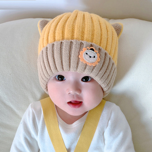 婴幼儿帽子秋冬季宝宝毛线针织可爱护耳加棉保暖新生儿套头男女萌