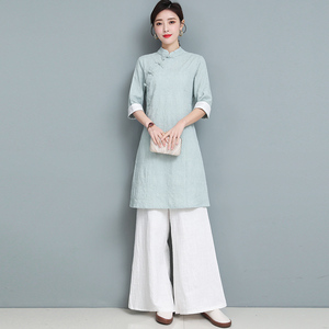 中国风女装复古棉麻茶服朴素汉服现代改良版旗袍上衣禅意茶艺服装
