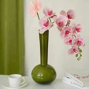 中古琉璃花瓶高级感绿色摆件桌面办公室干花花束客厅摆设一枝花高