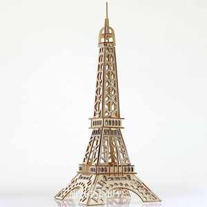 3d木质拼插巴黎埃菲尔铁塔木板拼图立体模型组装木头拼装玩具