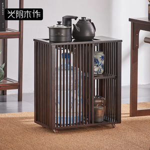 新中式实木茶水柜沙发边几侧边柜阳台可移动家用小茶台烧水壶一体