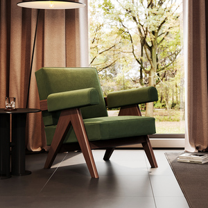 复古实木单人沙发椅轻奢现代客厅阳台卧室极简意式设计师款休闲椅
