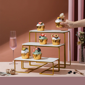 复古金色高低阶梯展示架摆台婚庆甜品台摆件小蛋糕纸杯甜品架多层