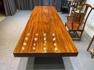 奥坎实木大板茶桌书桌原木整块绿心檀菠萝格桌椅套装餐桌办公桌