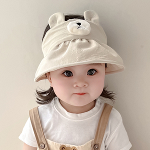婴儿帽子夏季薄款遮阳小熊防晒宝宝防紫外线男女童空顶帽小月龄潮