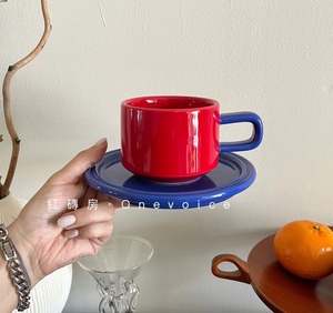 红磚房OneVoice简约撞色咖啡杯奇趣陶瓷杯咖啡杯碟