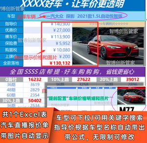 电商直播二手新4S店摩托电动汽车销售报价单查询自动图片Excel表