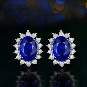 斯里兰卡皇家合成蓝宝石耳环女镶钻紫水晶彩色宝石戴妃款花朵耳钉