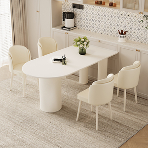 奶油风岩板岛台餐桌一体现代小户型家用饭桌简约家用饭台餐椅组合