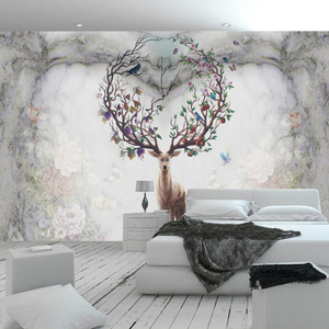 3D大型定制壁画北欧式麋鹿墙纸壁纸客厅卧室电视背景手绘艺术壁画