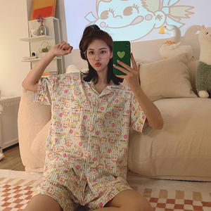 『日系不二家』大码胖mm200斤睡衣女夏季短袖学生韩版家居服套装