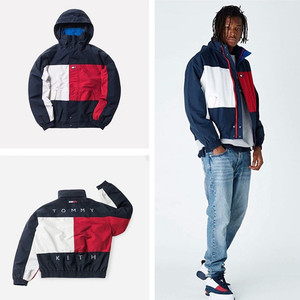 现货 Tommy Hilfiger&Kith 联名双面穿冲锋衣夹克拼色防风衣外套