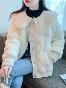 白鸭绒小香风娃娃领羽绒服女2023冬季新款韩版时尚洋气设计感外套