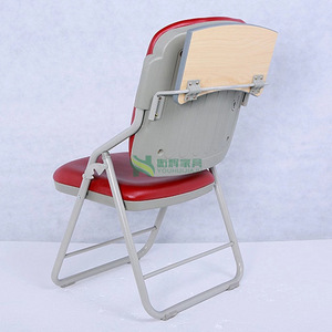红色教会椅折叠培训写字板椅免安装会议椅隐藏手写板椅一体办公椅