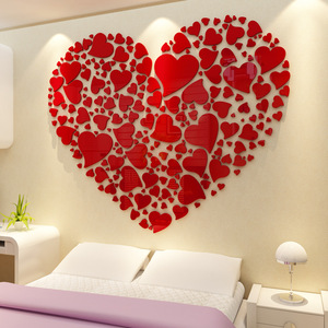 爱心贴纸心形亚克力3d立体墙贴卧室房间婚房布置床头墙面装饰壁画