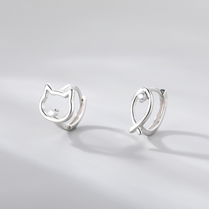 S925纯银猫咪时尚网红女小众设计感高级耳环2024新款爆款耳扣