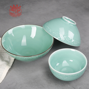 龙泉青瓷家用米饭碗陶瓷碗单个吃饭碗中式祥云早餐具大小面汤碗