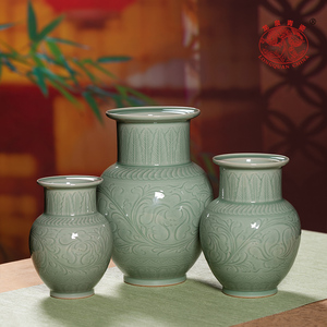 龙泉青瓷花瓶陶瓷摆件客厅插花中式纯手工高端瓷器赏瓶大号瓷瓶