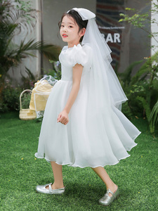 六一儿童表演服装白色蓬蓬裙连衣裙幼儿园合唱舞蹈主持人礼服女童