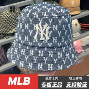 韩国MLB帽子ny老花洋基队刺绣男女盆帽潮牌渔夫印花帽防晒遮阳帽