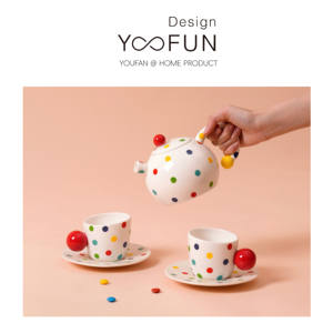 YOOFUN彩色波点陶瓷茶壶乔迁伴手礼波点咖啡杯家用下午茶具套装