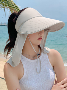 冰丝冷感防晒空顶帽女夏季防紫外线户外遮阳帽大檐遮脸护脖太阳帽