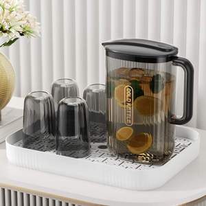 家用简约冷水壶塑料大容量凉水壶耐高温透明水杯套装冰箱果汁壶