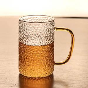 锤纹玻璃水杯耐热耐高温高硼硅玻璃杯大水杯口杯直杯日式