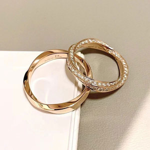 18K玫瑰金钻石轻奢戒指漩涡情侣对戒莫比乌斯环戒指螺纹镶钻婚戒