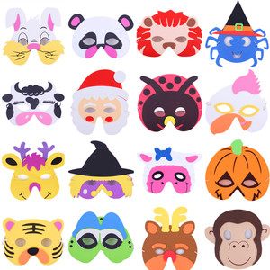 1儿童EVA动物卡通半脸面具幼儿园表演道具老鼠猴子青蛙猫狗兔面罩