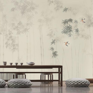 新中式简约淡雅水墨竹子壁布客厅电视背景墙壁纸沙发墙纸无缝壁画