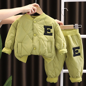 婴儿衣服冬季男孩超洋气加厚保暖棉衣套装一岁6七8九个月宝宝冬装