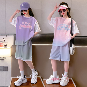 女童篮球服夏季儿童韩版宽松运动套装中大童训练服假两件定制球衣