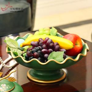 美式花鸟陶瓷水果盘欧式客厅茶几餐桌糖果盘创意家居装饰品摆件
