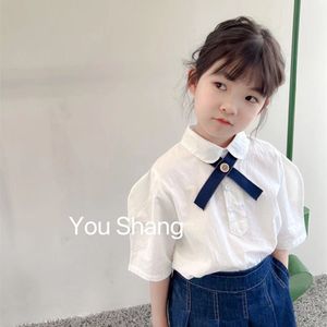 女童短袖衬衫夏季新款儿童洋气白衬衣小女孩韩版学院风翻领上衣潮