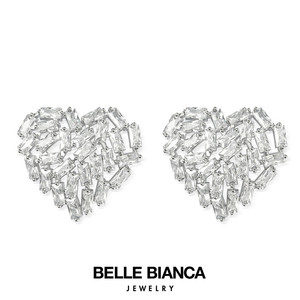 BELLEBIANCA银钻爱心满镶耳钉大号 优雅轻奢小众耳环 粉色/银色