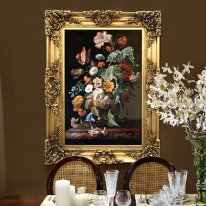欧式餐厅装饰画过道玄关挂画厨房饭厅壁画美式客厅古典花卉油画竖