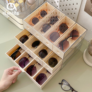 墨镜收纳盒亚克力眼镜保护盒隐形美瞳日抛抽屉抗压便携太阳镜架子