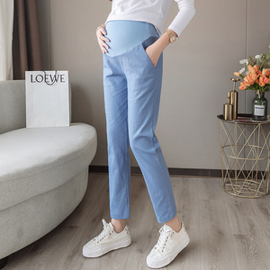 1809# Spring Thin Cotton Linen Maternity Pants Casual Belly