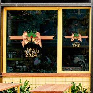 新年圣诞蝴蝶结装饰静电贴纸玻璃门大橱窗落地幕墙装饰贴龙年2024