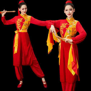 打鼓演出服装女2024新款中国风锣鼓队秧歌舞蹈服装现代广场舞套装