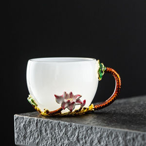 墨守珐琅彩水杯女创意花茶杯家用花朵茶杯泡茶琉璃杯子水晶玻璃杯