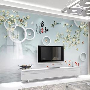 3d立体中式家和电视背景墙壁纸自粘沙发客厅8D壁纸5D装饰贴画墙布