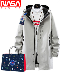 NASA旗舰店男士大码风衣秋冬季加绒保暖外套青少年中长款加厚棉衣
