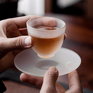 日式琉璃杯碟组水晶玻璃茶杯主人杯单个功夫茶具喝茶品茗杯子茶盏