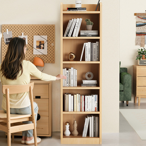 实木窄缝转角书柜书架落地简约客厅小型收纳柜子分层置物柜储物柜