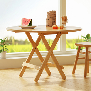 纯实木圆桌阳台休闲简易茶几喝茶桌子家用圆形小户型便携桌椅组合